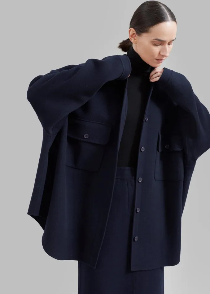 Women The Frankie Shop Tops Dallas Wool Overshirt Navy