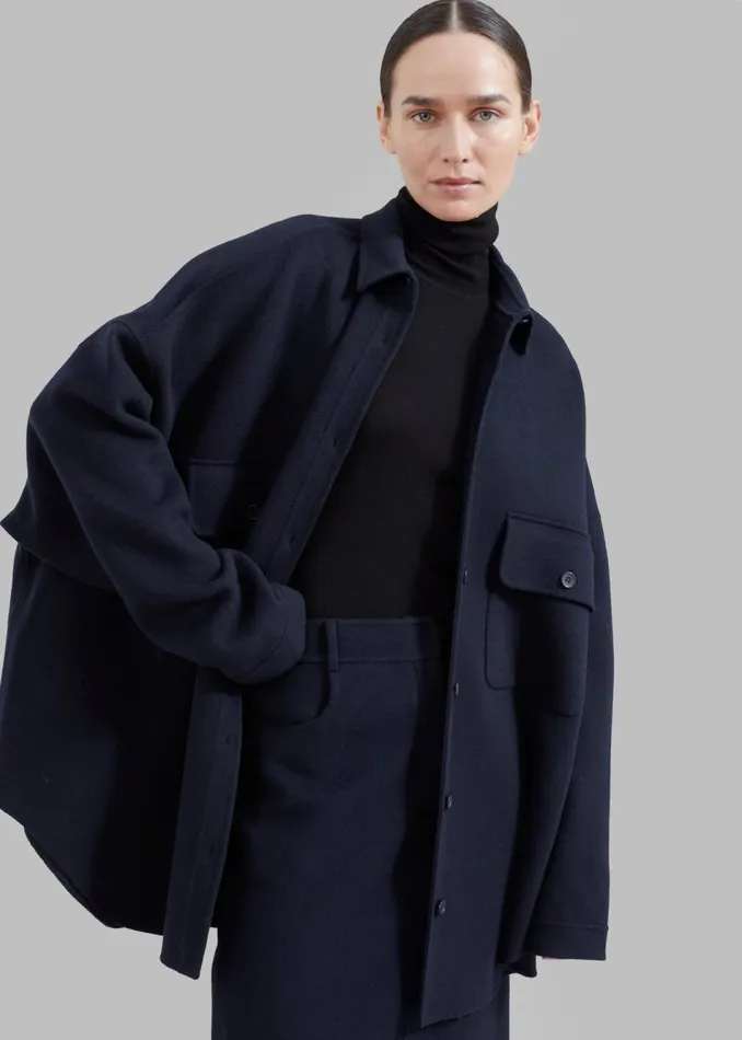 Women The Frankie Shop Tops Dallas Wool Overshirt Navy