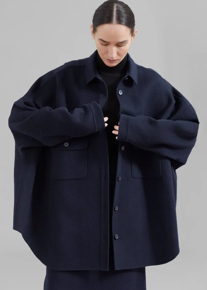 Women The Frankie Shop Tops Dallas Wool Overshirt Navy