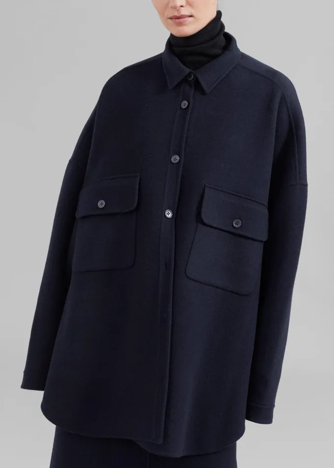Women The Frankie Shop Tops Dallas Wool Overshirt Navy