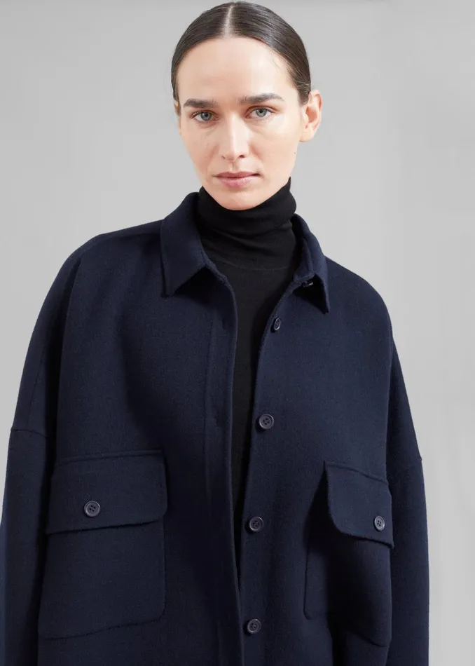 Women The Frankie Shop Tops Dallas Wool Overshirt Navy
