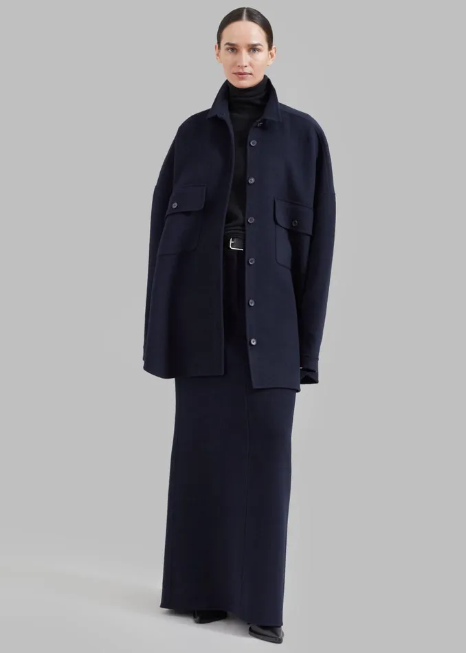 Women The Frankie Shop Tops Dallas Wool Overshirt Navy