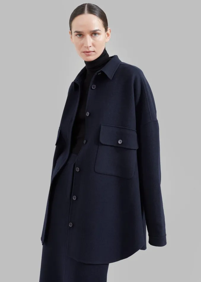 Women The Frankie Shop Tops Dallas Wool Overshirt Navy