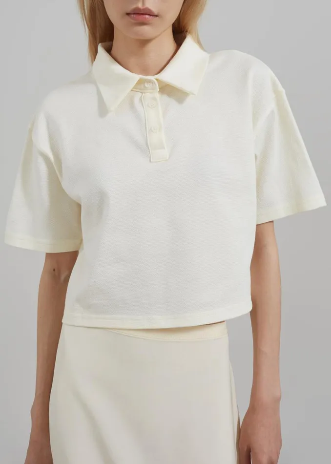 Women The Frankie Shop Tops Dawson Cropped Polo Beige