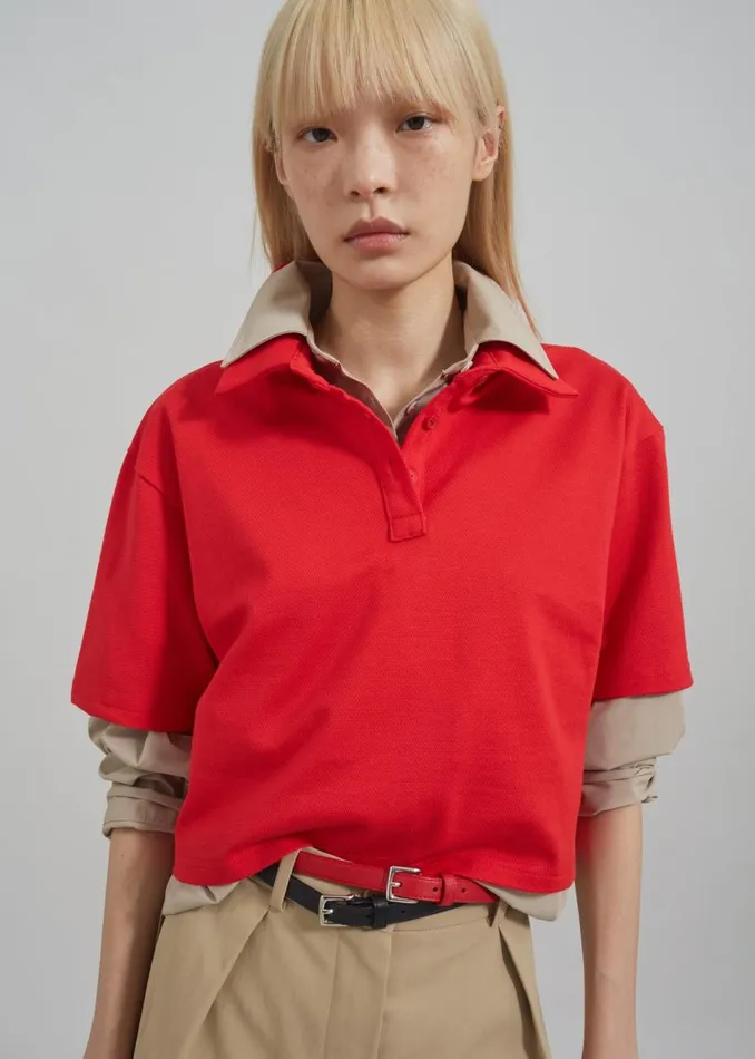 Women The Frankie Shop Tops Dawson Cropped Polo Red