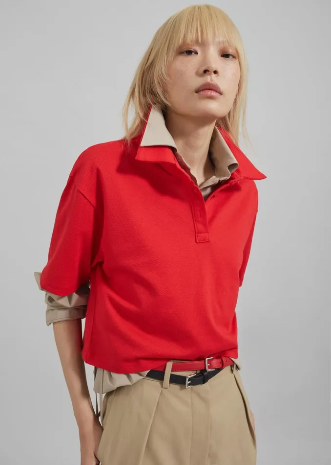 Women The Frankie Shop Tops Dawson Cropped Polo Red