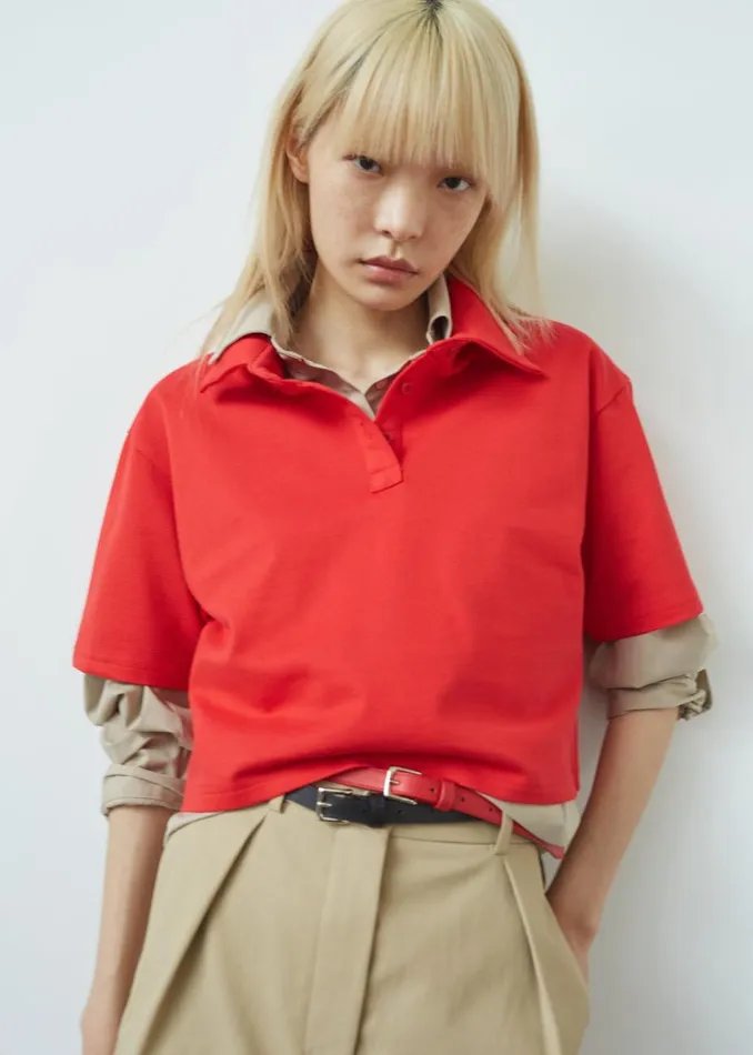 Women The Frankie Shop Tops Dawson Cropped Polo Red