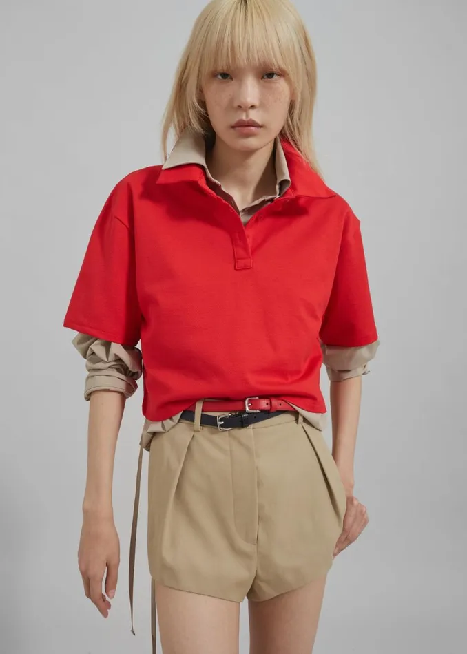 Women The Frankie Shop Tops Dawson Cropped Polo Red