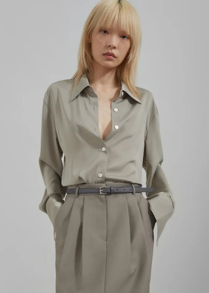 Women The Frankie Shop Tops Daylin Button Up Shirt Khaki