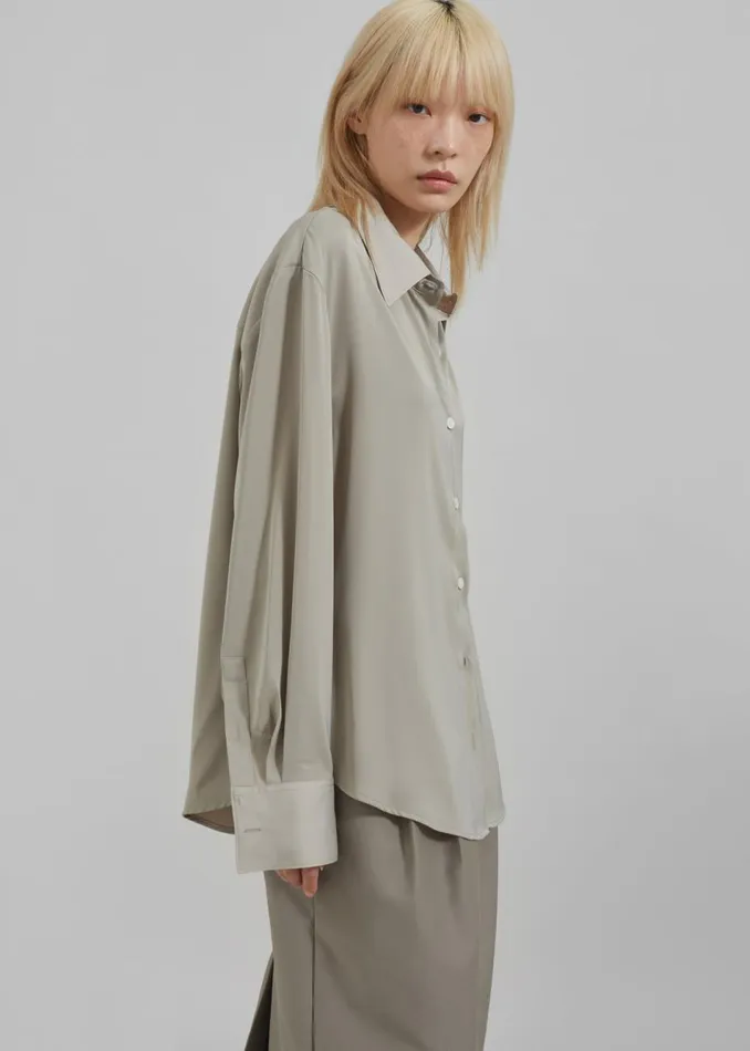 Women The Frankie Shop Tops Daylin Button Up Shirt Khaki