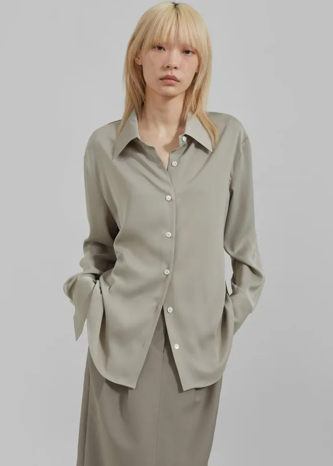 Women The Frankie Shop Tops Daylin Button Up Shirt Khaki