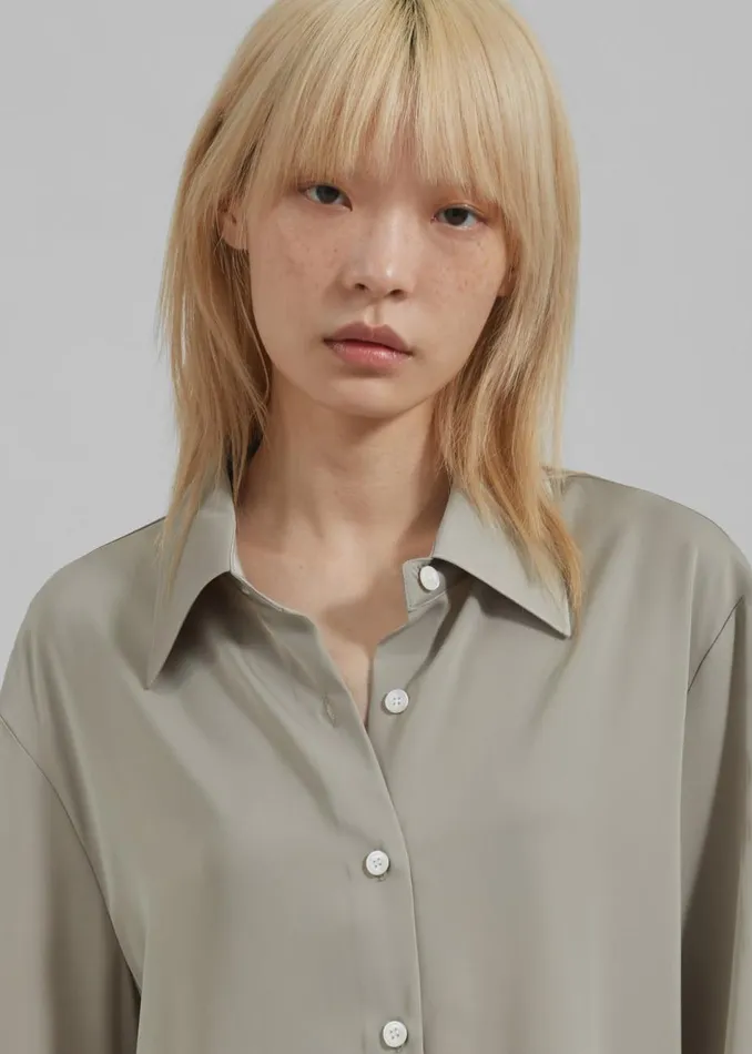 Women The Frankie Shop Tops Daylin Button Up Shirt Khaki