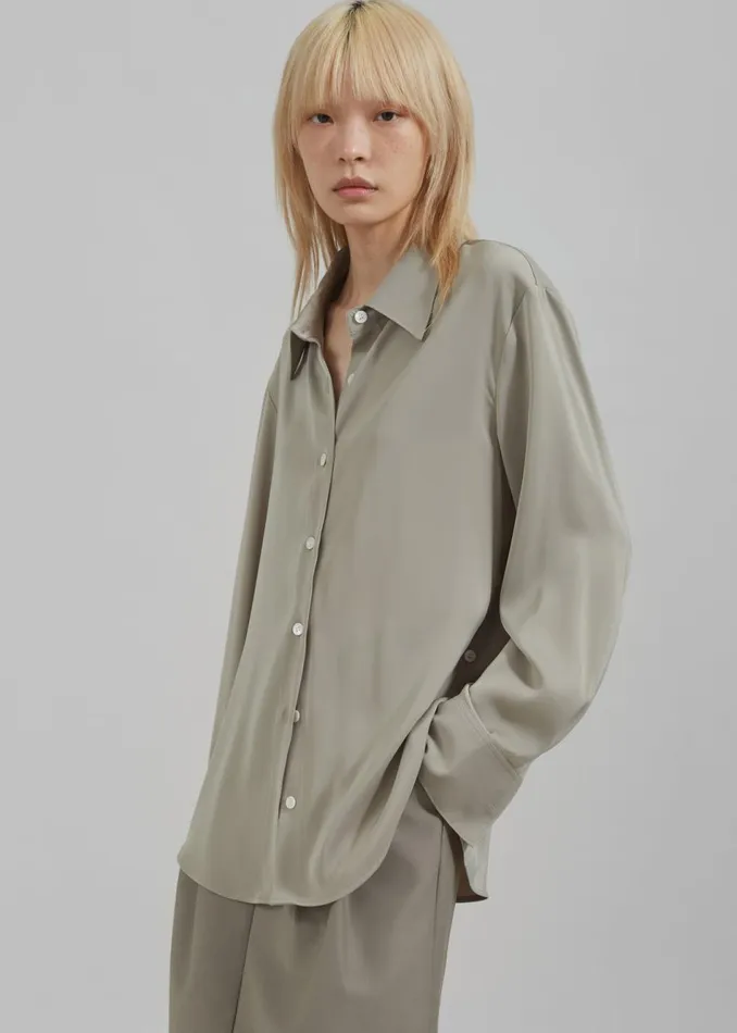 Women The Frankie Shop Tops Daylin Button Up Shirt Khaki