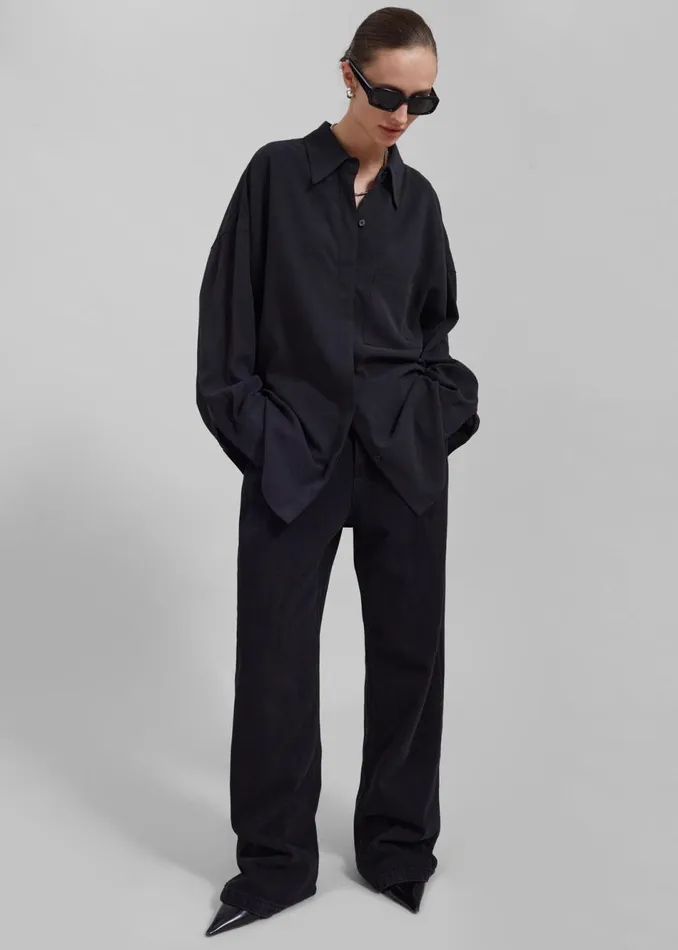 Women The Frankie Shop Tops Della Midweight Button Up Shirt Black
