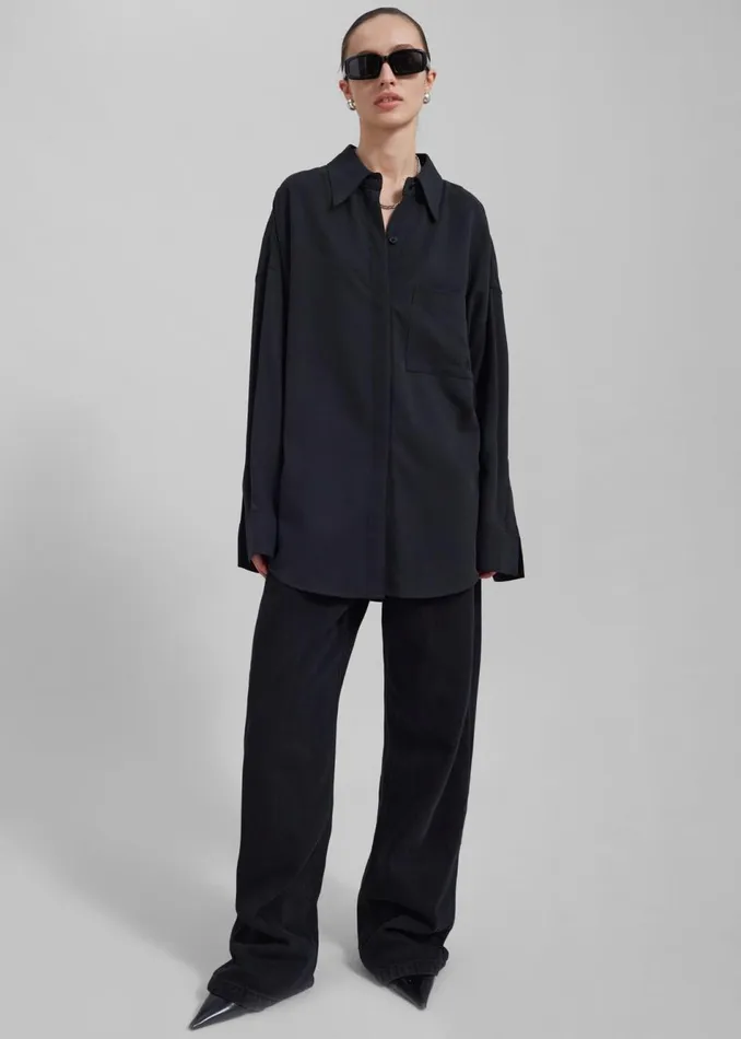 Women The Frankie Shop Tops Della Midweight Button Up Shirt Black