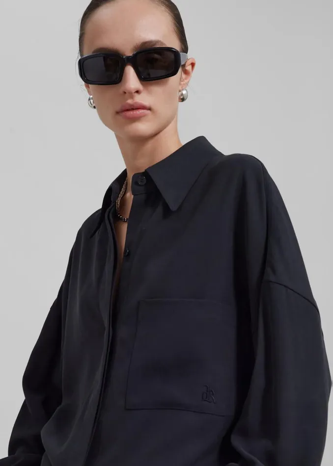Women The Frankie Shop Tops Della Midweight Button Up Shirt Black