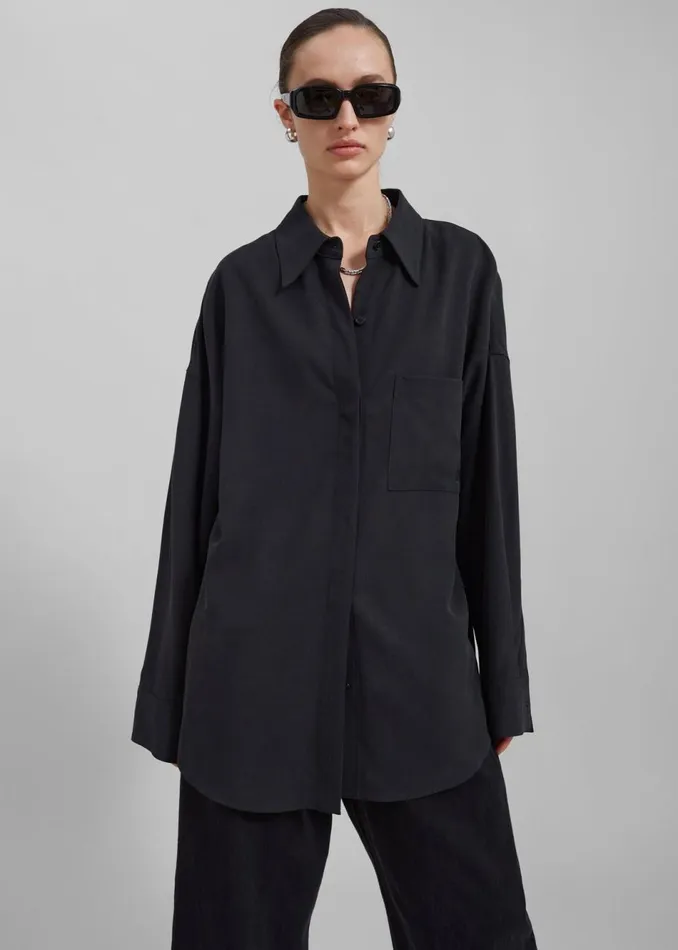 Women The Frankie Shop Tops Della Midweight Button Up Shirt Black