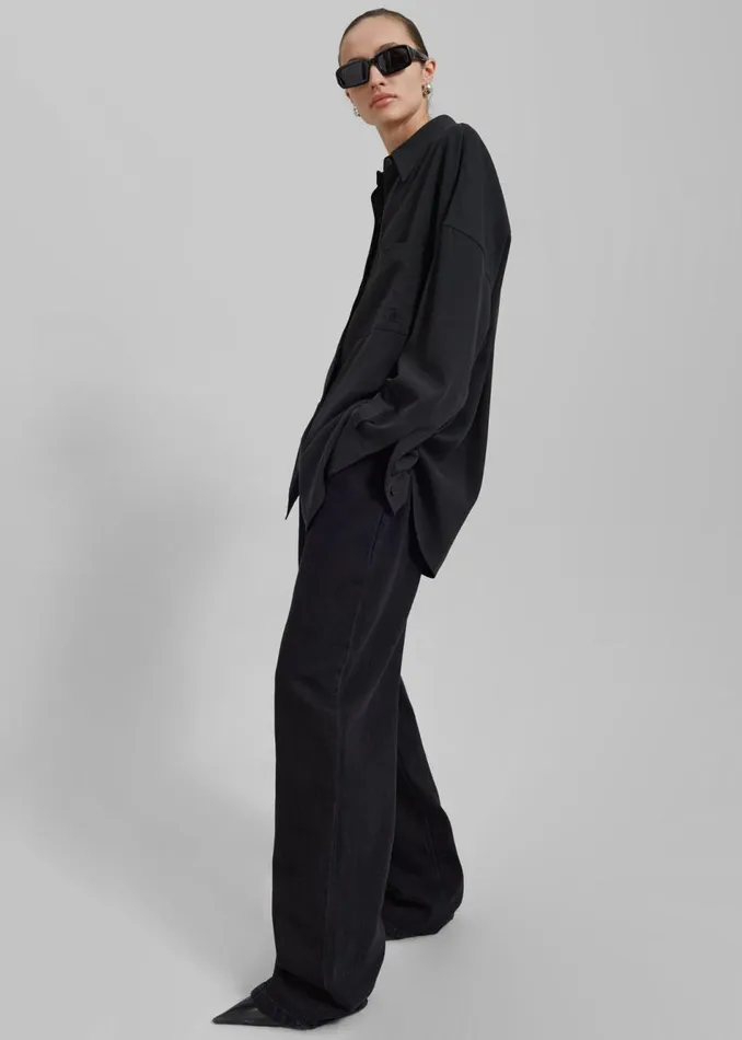 Women The Frankie Shop Tops Della Midweight Button Up Shirt Black