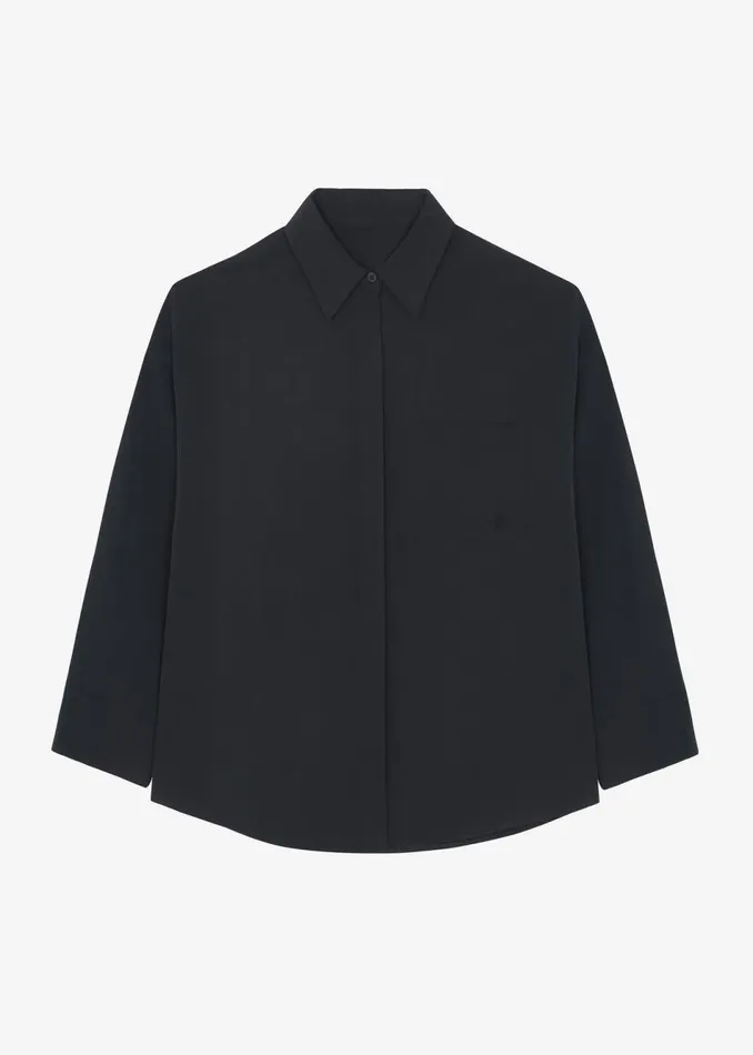 Women The Frankie Shop Tops Della Midweight Button Up Shirt Black