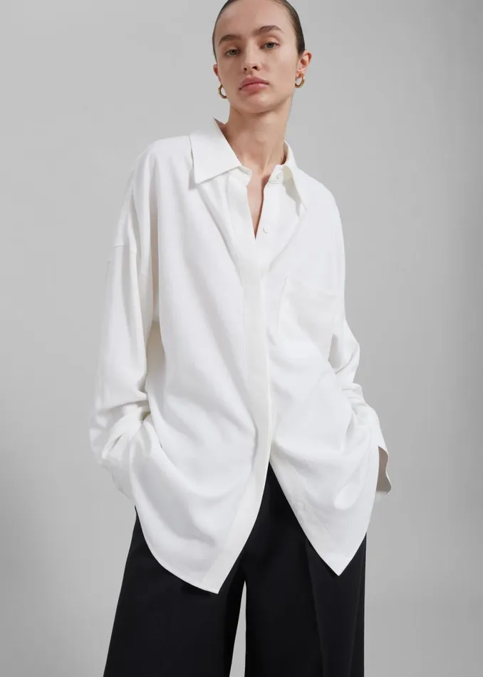 Women The Frankie Shop Tops Della Midweight Button Up Shirt White