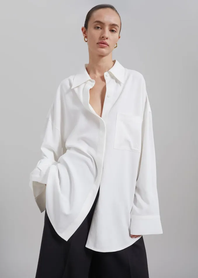 Women The Frankie Shop Tops Della Midweight Button Up Shirt White