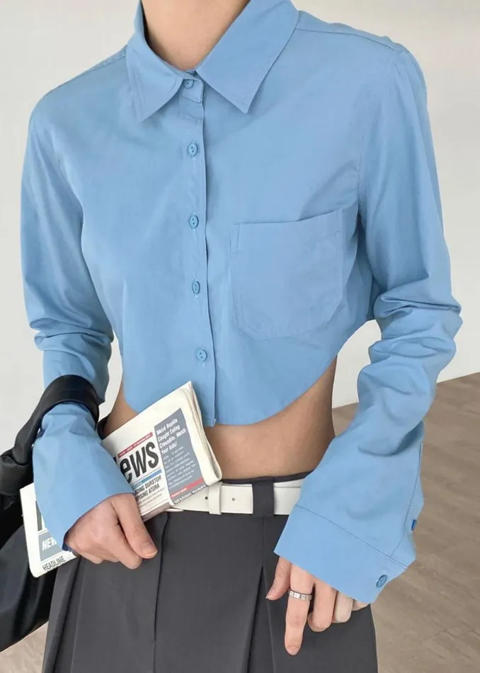 Women The Frankie Shop Tops Eiko Cropped Shirt Blue