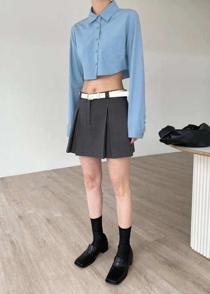 Women The Frankie Shop Tops Eiko Cropped Shirt Blue