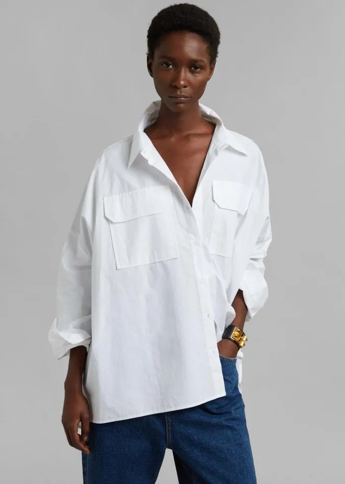 Women The Frankie Shop Tops Elara Oversized Shirt Optic White