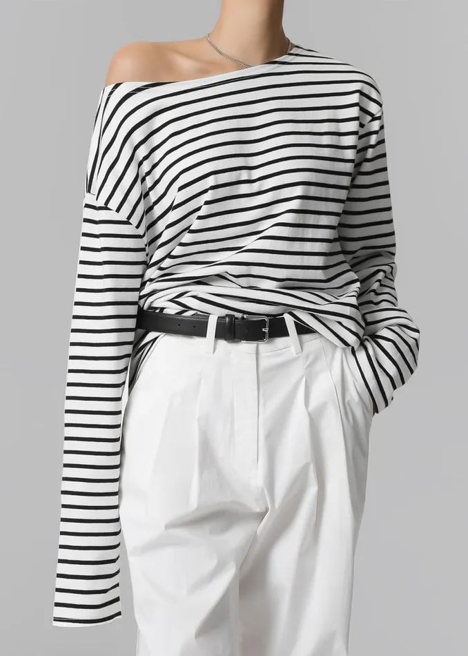 Women The Frankie Shop Tops Elin Boatneck Top Black Stripe