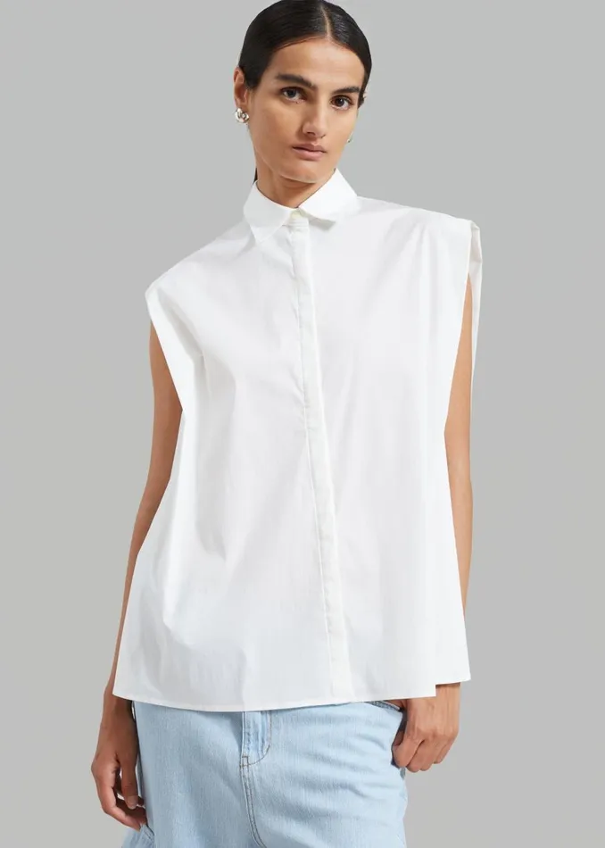 Women The Frankie Shop Tops Ellen Sleeveless Button Down Shirt White