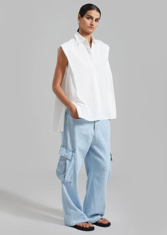 Women The Frankie Shop Tops Ellen Sleeveless Button Down Shirt White