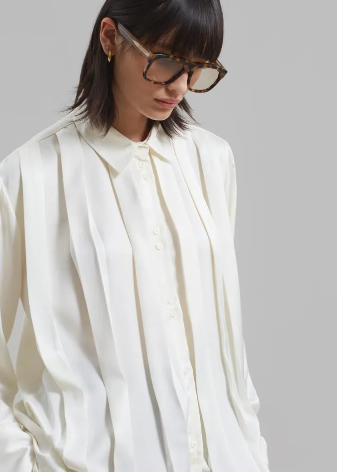 Women The Frankie Shop Tops Elliana Front Pleated Blouse Cream