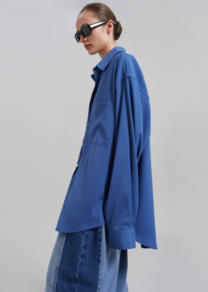 Women The Frankie Shop Tops Elowen Button Up Shirt Blue Stripe