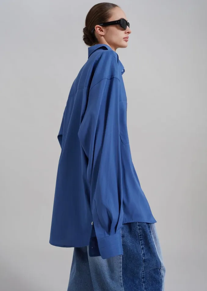 Women The Frankie Shop Tops Elowen Button Up Shirt Blue Stripe