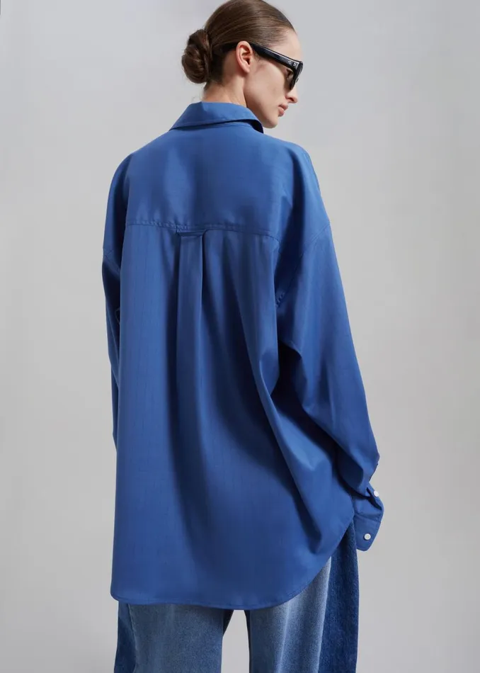 Women The Frankie Shop Tops Elowen Button Up Shirt Blue Stripe