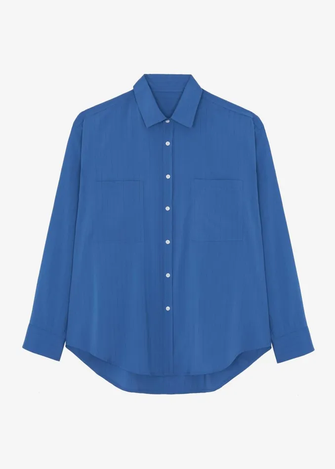 Women The Frankie Shop Tops Elowen Button Up Shirt Blue Stripe