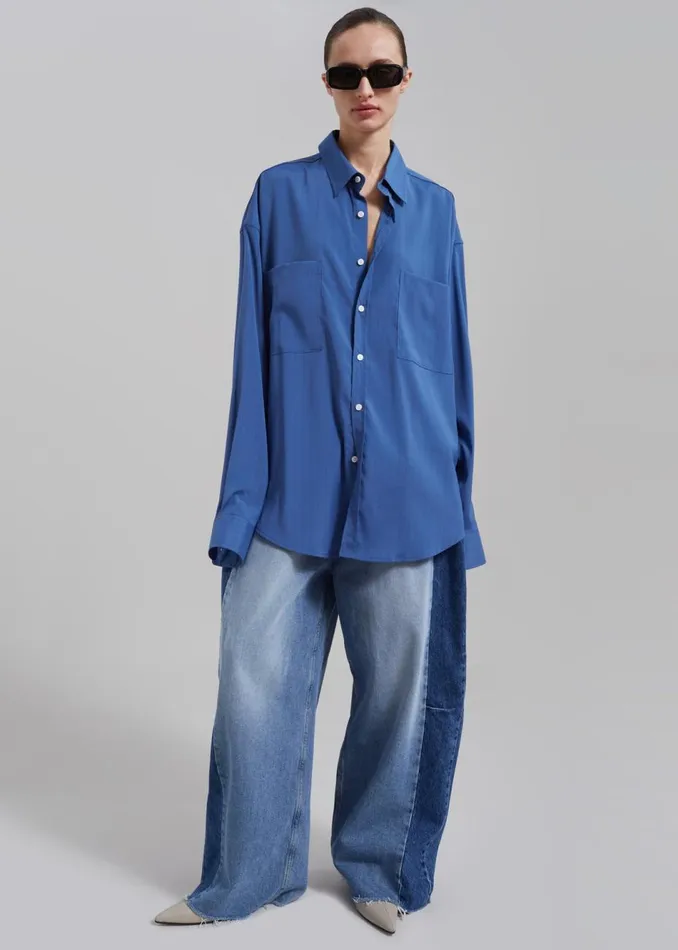 Women The Frankie Shop Tops Elowen Button Up Shirt Blue Stripe