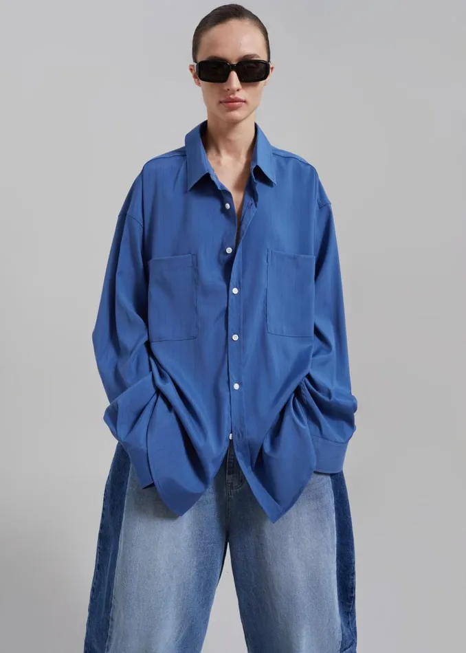 Women The Frankie Shop Tops Elowen Button Up Shirt Blue Stripe