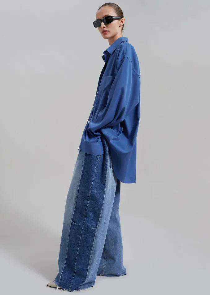 Women The Frankie Shop Tops Elowen Button Up Shirt Blue Stripe