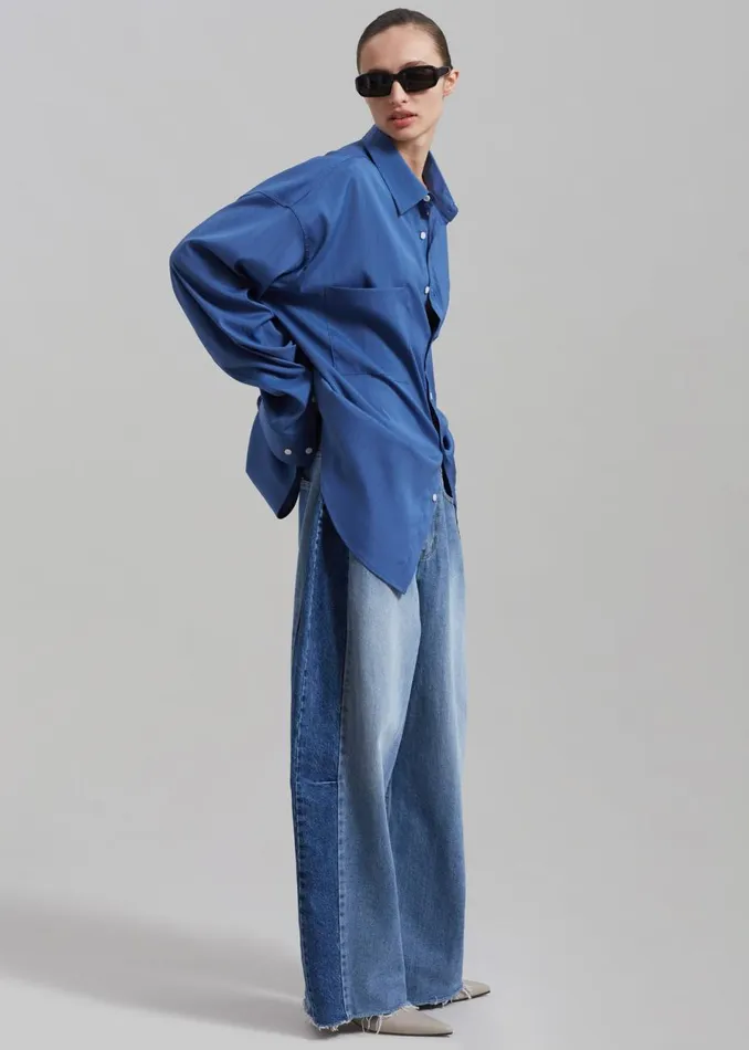 Women The Frankie Shop Tops Elowen Button Up Shirt Blue Stripe