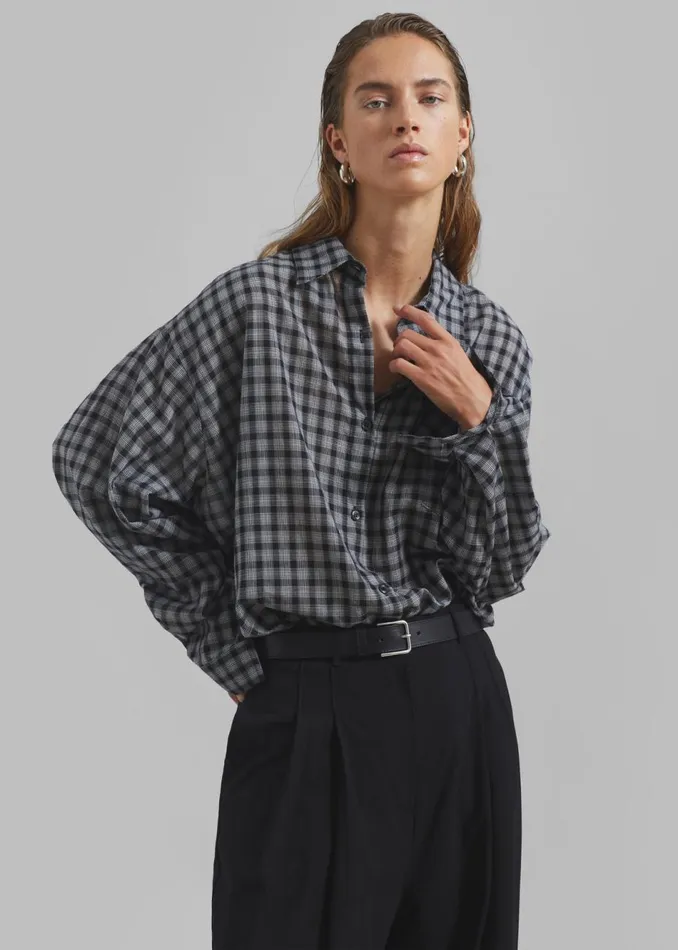 Women The Frankie Shop Tops Emmett Plaid Shirt Black