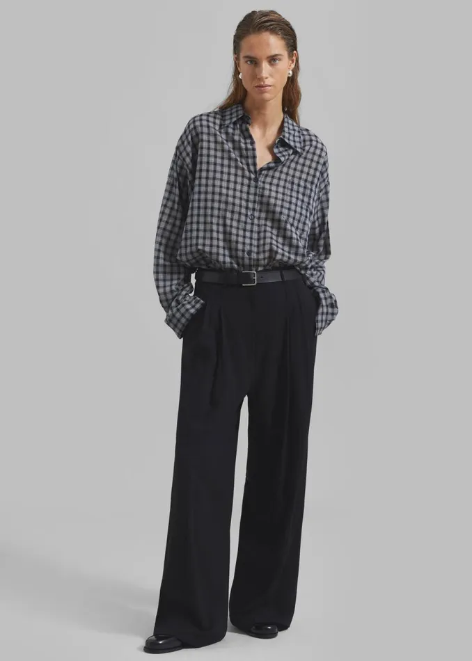 Women The Frankie Shop Tops Emmett Plaid Shirt Black