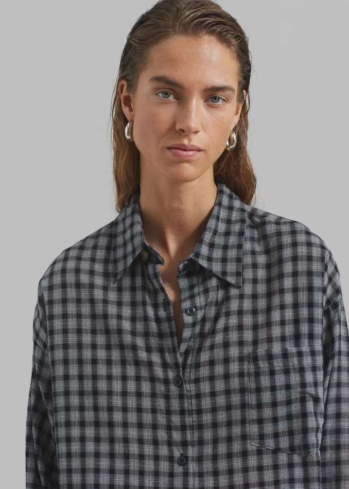 Women The Frankie Shop Tops Emmett Plaid Shirt Black