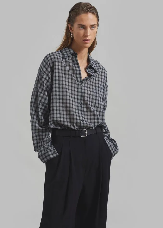 Women The Frankie Shop Tops Emmett Plaid Shirt Black