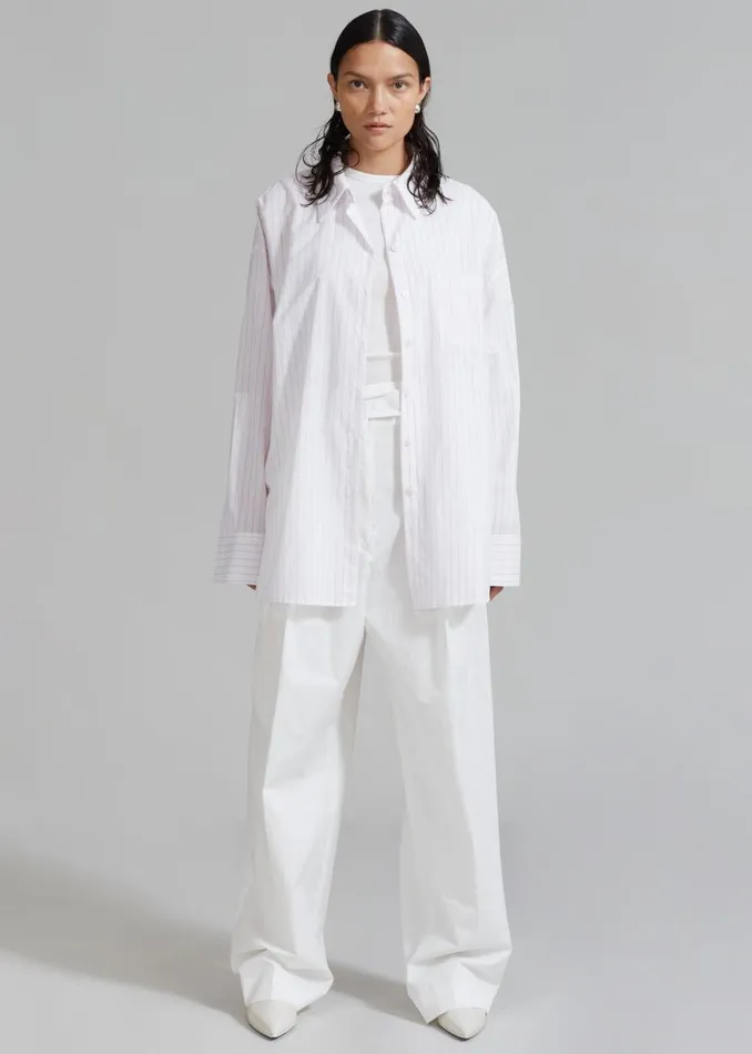 Women The Frankie Shop Tops Erin Roll Up Shirt Pink Stripe