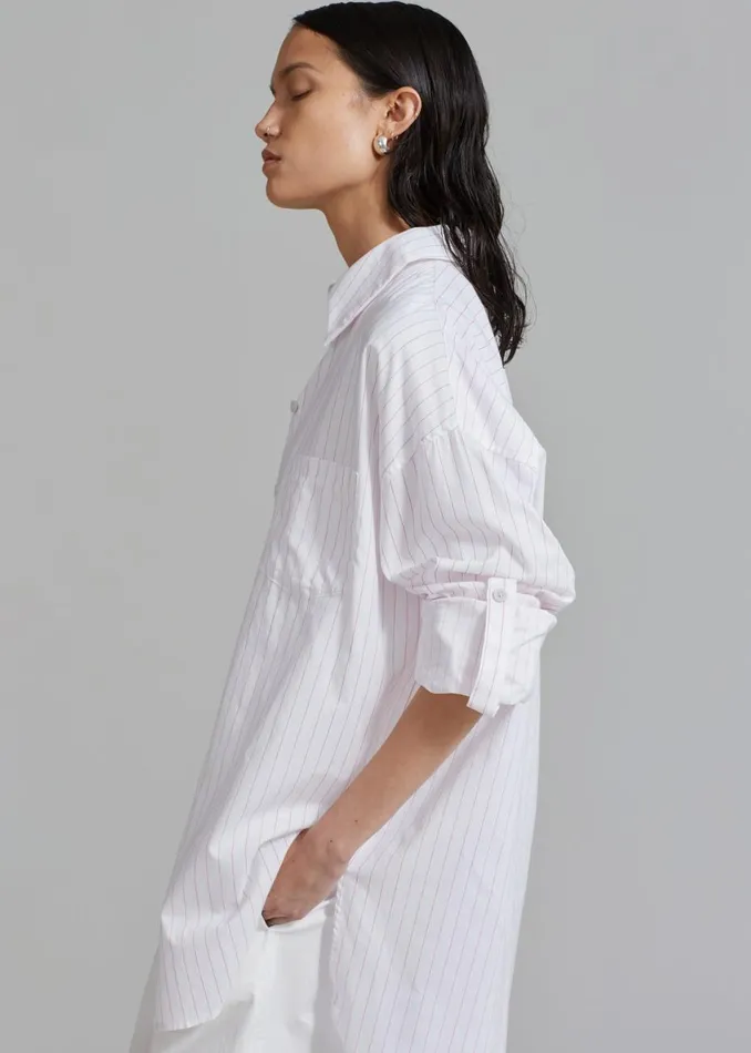 Women The Frankie Shop Tops Erin Roll Up Shirt Pink Stripe