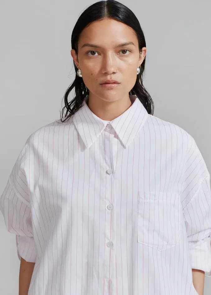 Women The Frankie Shop Tops Erin Roll Up Shirt Pink Stripe
