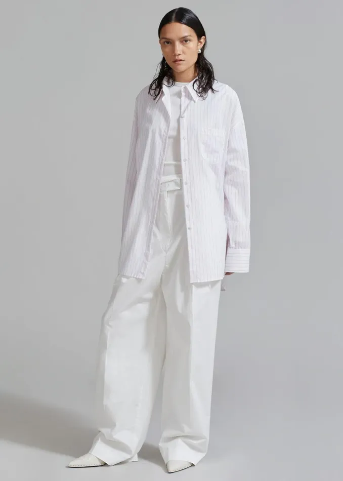 Women The Frankie Shop Tops Erin Roll Up Shirt Pink Stripe