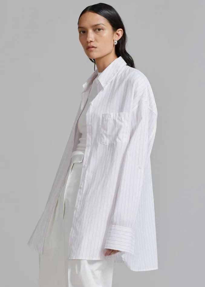 Women The Frankie Shop Tops Erin Roll Up Shirt Pink Stripe