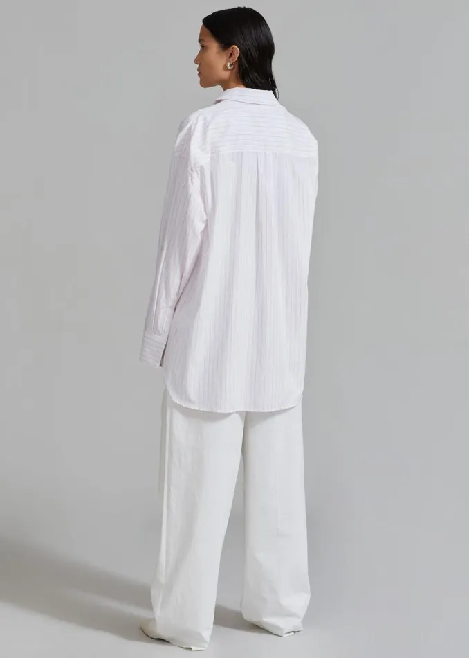 Women The Frankie Shop Tops Erin Roll Up Shirt Pink Stripe